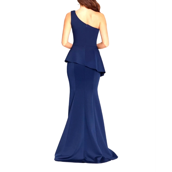 Betsy & Adam One-Shoulder Peplum Gown - Picture 3 of 5